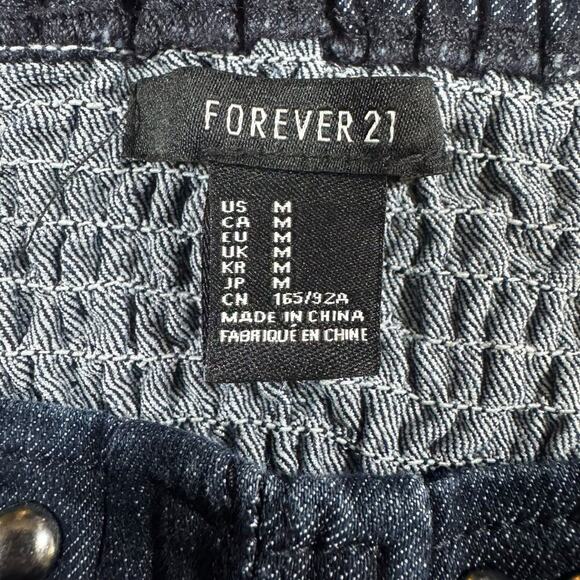 Forever 21 Studded Denim Crop Top Bustier Style Zip Back Size M Rocker Edgy Punk - Picture 3 of 6